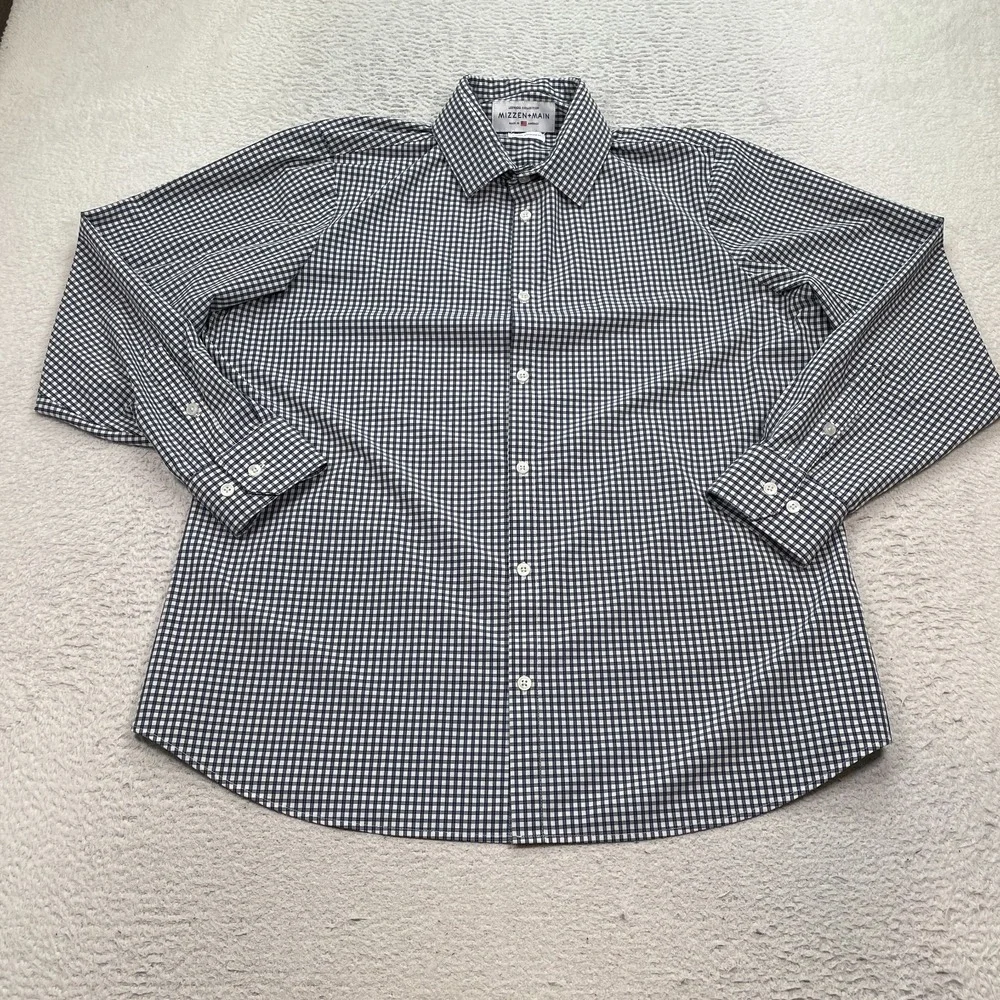 Mizzen Main Leeward XL Standard Fit Performance Dress Shirt‎ Blue white Plaid